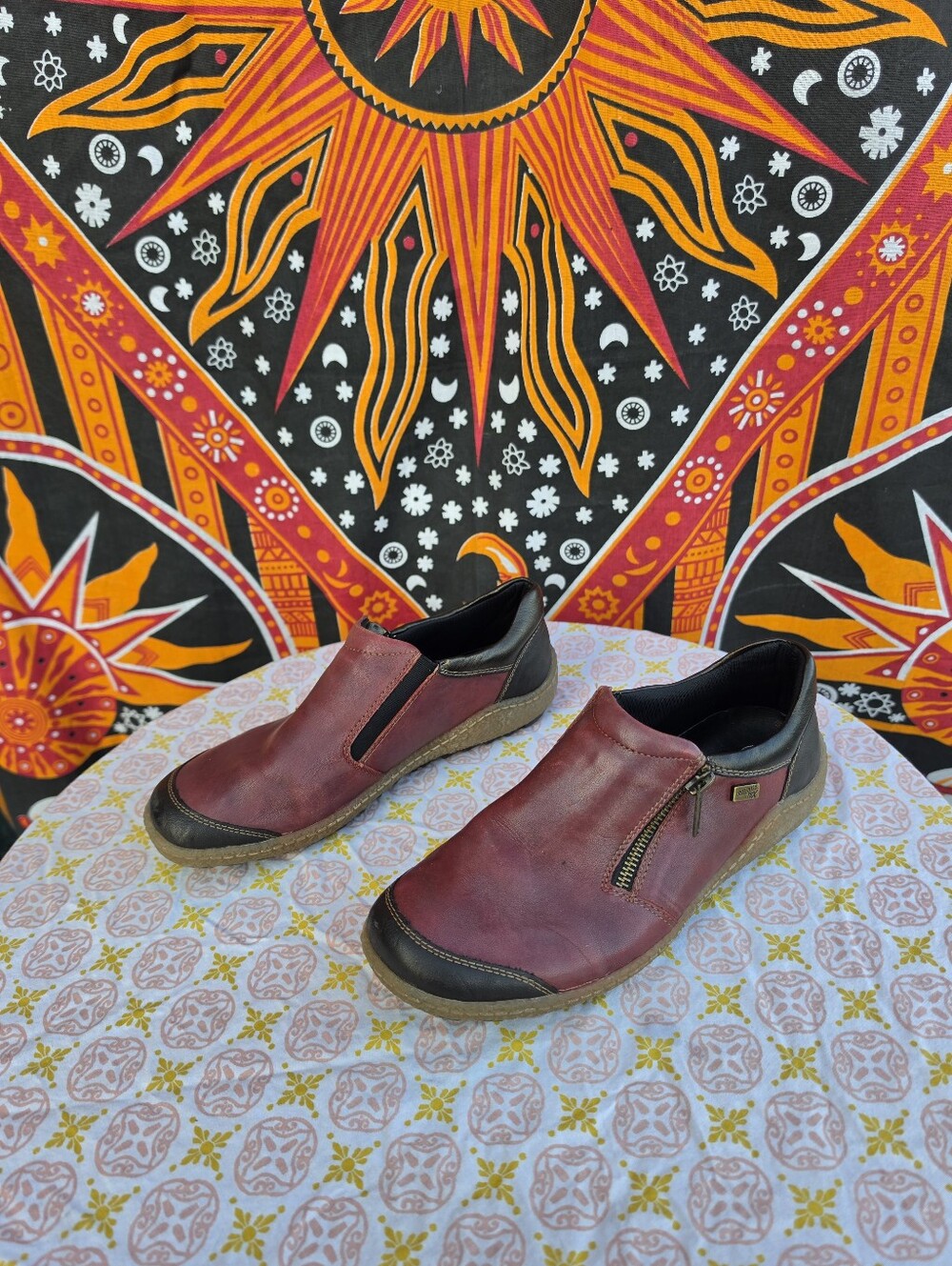 Remonte by Rieker Burgundy Leather Slip-On Comfort Shoes Dual Zip Women's EU 37